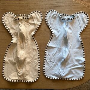 Never Used - Baby Swaddle Sleep Sack 2 pk - Blue and Gray w/ Striped Trim 0-3 M